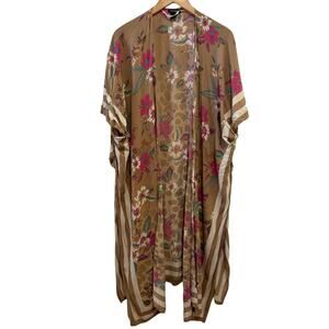 Steve Madden Floral Long Handkerchief Kimono One Size tan cardigan kaftan duster